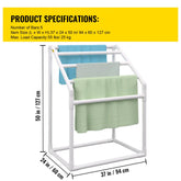 Pool Towel Rack, 5 Bar, White, Freestanding Outdoor PVC Trapedozal Poolside Storage Organizer, Include 8 Towel Clips, Mesh Bag, Hook, Also Stores Floats and Paddles, for Beach, Swimming Pool